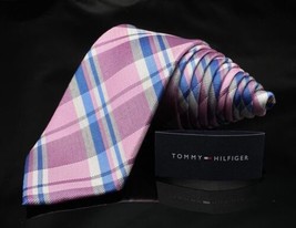 Nwt Tommy Hilfiger Pink White Silver Plaid Silk Neck Tie - £28.24 GBP