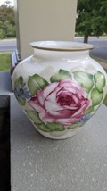 Vintage DeLuxe Inc. U.S.A. Hand Painted Milk Glass Floral Vase Artist Signed - £31.96 GBP