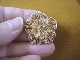 (bb604-36) white rhinestone crystal ornate filigree flower gold tone brooch pin - £12.69 GBP