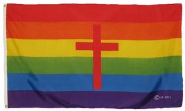 3x5 Christian Red Cross &amp; Rainbow Striped Flag with Nylon Clips 3&#39;x5&#39; Banner gro - $8.88