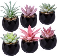 Hawesome Artificial Mini Succulents 6 Packs Faux Succulents In Ceramic Pots Fake - £26.45 GBP