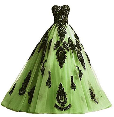 Plus Size Long Ball Gown Black Lace Gothic Evening Prom Dress Sage Green US 18W