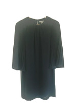 H&amp;M Navy Blue Pleated Flared 3/4 Sleeve Chiffon Crew Neck Lined Shift Dress 0 - £19.60 GBP