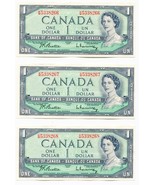 1954 Bank of Canada Run of 3 Consecutive $1.00 One Dollar Notes K/M53382... - $15.03 CAD