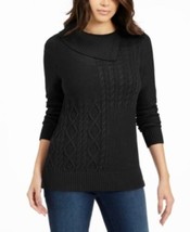 MSRP $70 Charter Club Patchwork-Stitch Asymmetrical-Collar Sweater Black... - £41.81 GBP