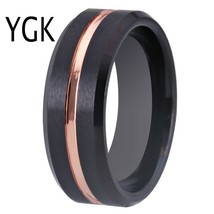 Wedding Jewelry Matte Black Bevel With Rose Groove Tungsten Rings for Men&#39;s Brid - £29.27 GBP