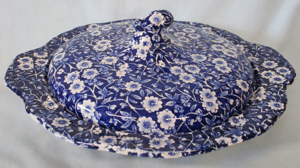 Primary image for Crownford China Staffordshire Calico Blue Covered Round Serving Bowl 9"