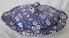 Crownford China Staffordshire Calico Blue Covered Round Serving Bowl 9&quot; - £78.80 GBP