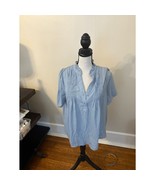 Tahari Split-Neck Top Women&#39;s M Water Garden Blue Short Sleeve - $34.73 CAD