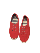 Cherry Red Canvas and White Lace Up Canvas Low Tennis Shoes Sneakers Siz... - $4.99