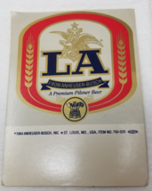 LA From Anheuser Busch Sticker Decal Premium Pilsner Beer 1984 Vintage - $14.20