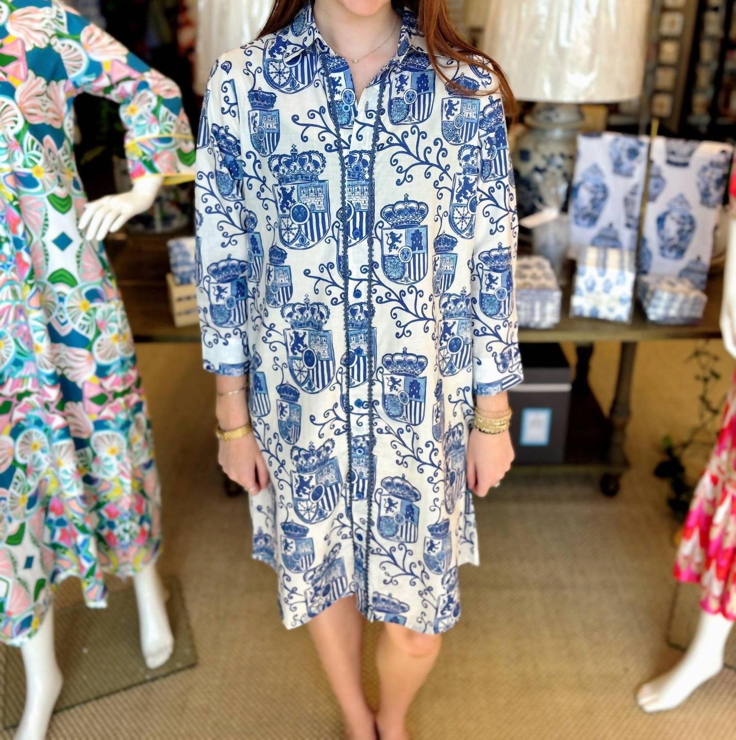 Modaposa carlotta midi shirt dress Lcazar De Sevilla White Blue - $50.00