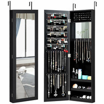 Full Length Mirror Jewelry Cabinet with Ring Slots and Necklace Hooks-Black - C - £103.31 GBP