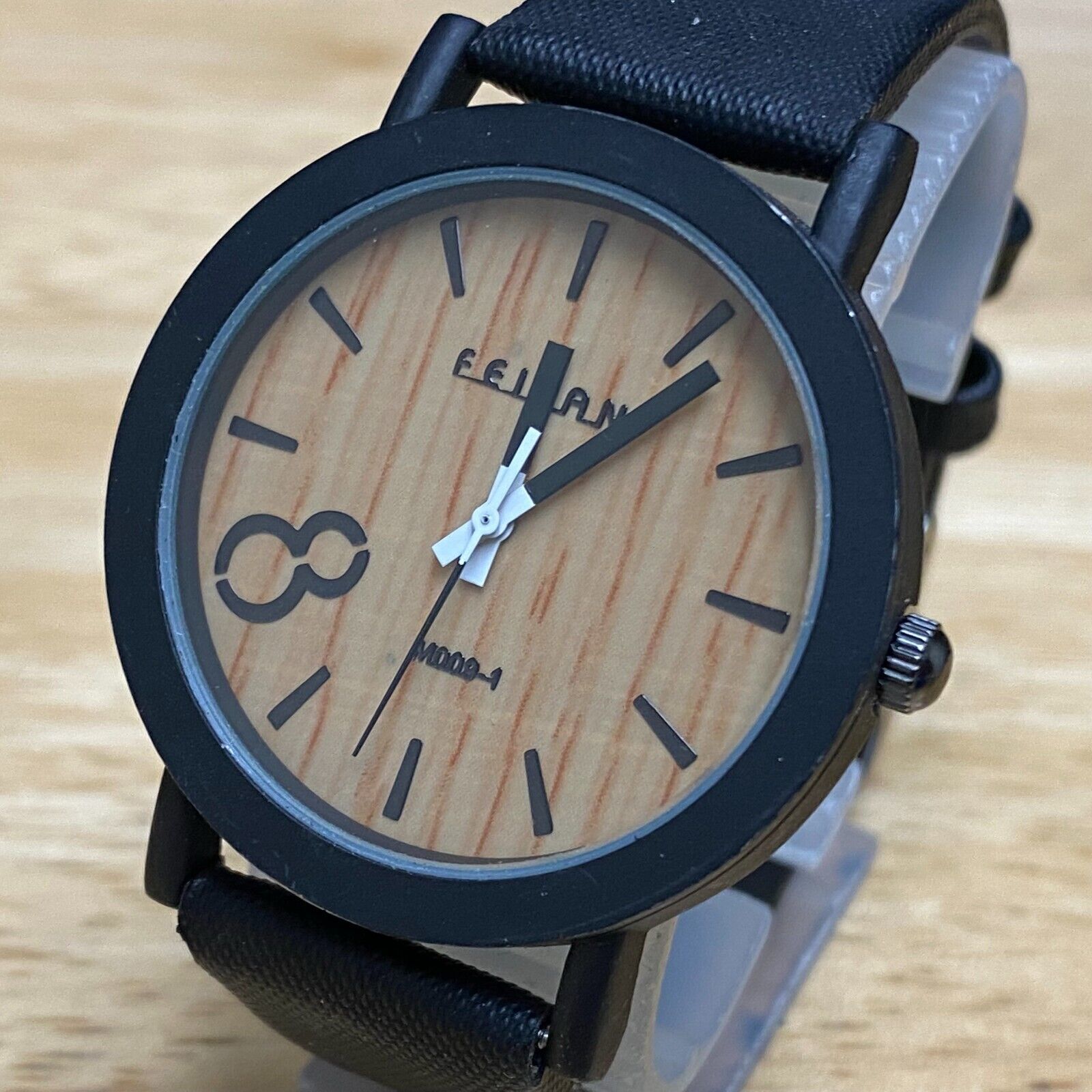 Unused FeiFan Mens Easy Read Woodvein Dial Black Analog Quartz Watch~New... - $9.97
