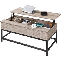 Modern Metal Wood Lift-Top Coffee Table Sofa Laptop Desk in Grey Wood Finish - $207.80