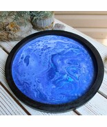 Blue &amp; White Acrylic Paint Pour Decorative Wood Tray 10&quot; - $717.09 MXN