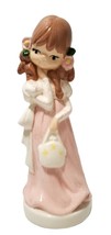 Vtg  Retro Ceramic Sweet Girl in pink dress With puff sleeves  &amp; Pony Tail - £11.74 GBP