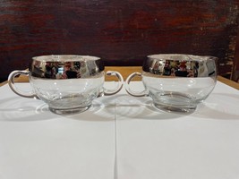 Roly Poly Silver Band Clear Glass Cream and Open Sugar Set Applied Handles - $19.33