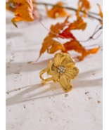 Elegant &amp; Vintage-Inspired Adjustable Gold Flower Ring with Cubic Zirconia - $23.95