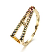 Fashion A-Z Letter Rainbow Ring Gold Color DIY Name Initials Alphabet Women Part - £7.00 GBP