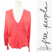 Free People Top Red Rouge Size S Gauze Long Sleeve Dolman Sleeve V-Neck ... - £19.49 GBP