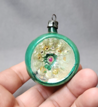 Christmas Ornament Mercury Glass Ball Indent Green 2&quot; Mid-Century Vintage Poland - $21.78