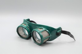 American Optical AO Safety Goggle Green Plastic Rubber Strap Vtg Steampunk Round - £36.12 GBP