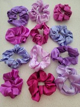 12 Piece PURPLE Hair Scrunchies Silky SATIN Elastic Hair Bands Scrunchy Ties - £6.14 GBP