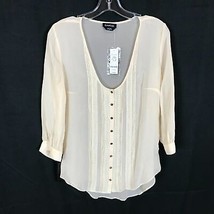 NWT Womens Size Small bebe Cream Pure Silk Pintuck Lace Button Front Blouse Top - £34.06 GBP