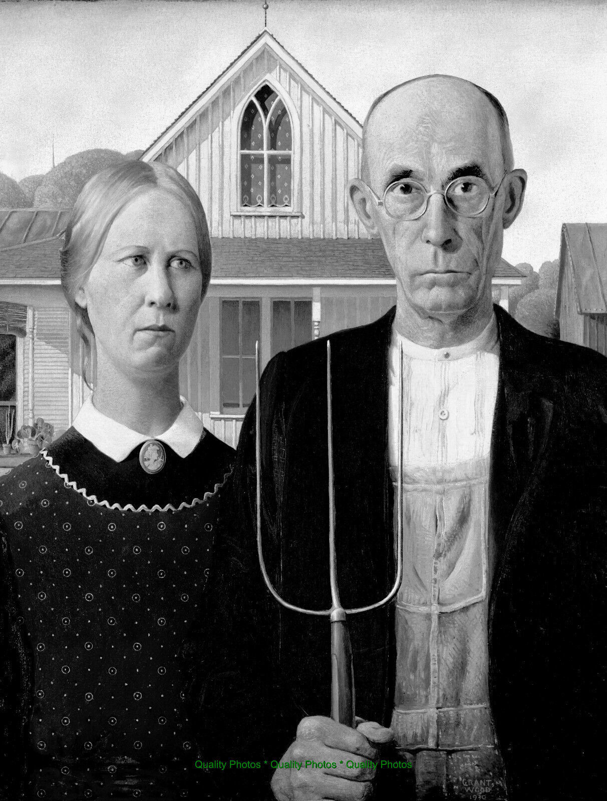 American Gothic 8.5x11" Photo Print Grant Wood Classic Farmer and Wife B&W Art