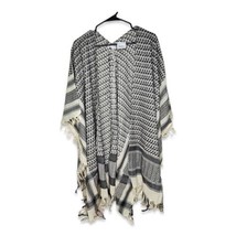 Free People Bonfire Fringe Kimono Shawl Wrap Gray Neutral Colors One Size NEW  - £26.44 GBP