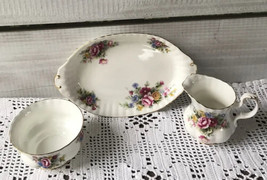 Royal Albert Chelsea Garden 3 Pc Set Cream &amp; Sugar 8 1/2&quot; Tray English China - £51.16 GBP