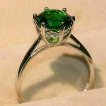 2.00 Ct Round Cut Green Emerald Solitaire Engagement Ring 14K White Gold Plated - £84.78 GBP