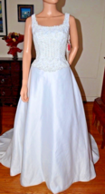MORI LEE White Sequin Beaded Wedding Gown Dress sz 8 Medium M Train NEW ... - $249.95