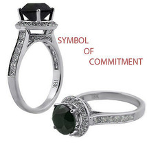 Women&#39;s 3.11CT 18K White Gold Round Black Diamond Halo Engagement Ring  - £1,994.45 GBP