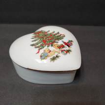 Porcelain Trinket Box, Heart shaped, Christmas Tree, Vintage Holiday Candy Dish image 2
