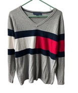 Tommy Hilfiger Sweater Mens Large Colorblock Grey  V Neck Preppy Academia - £11.07 GBP
