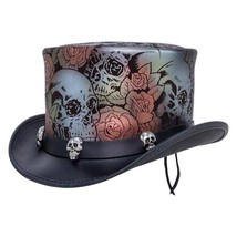 Skull N Roses | Men&#39;s Leather Top Hat | Skull Hat Band, 100% Genuine Cowhide Hat - £29.83 GBP+
