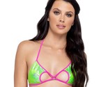 Metallic Swirl Bikini Top Cut Out Triangle Cups O Ring Halter Pink Green... - $25.19