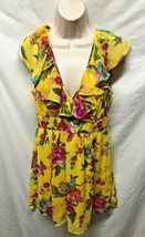 XXi Womens Sz M Yellow Floral Dress Mini Ruffled VNeck Zip Back  - $9.89