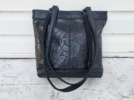 SAS Women Handbag Black Leather Bag Floral Embossed Shoulder Bag made in USA - £29.89 GBP