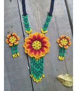 yellow red green multicolour flower shape seeds beads native american ne... - £20.32 GBP