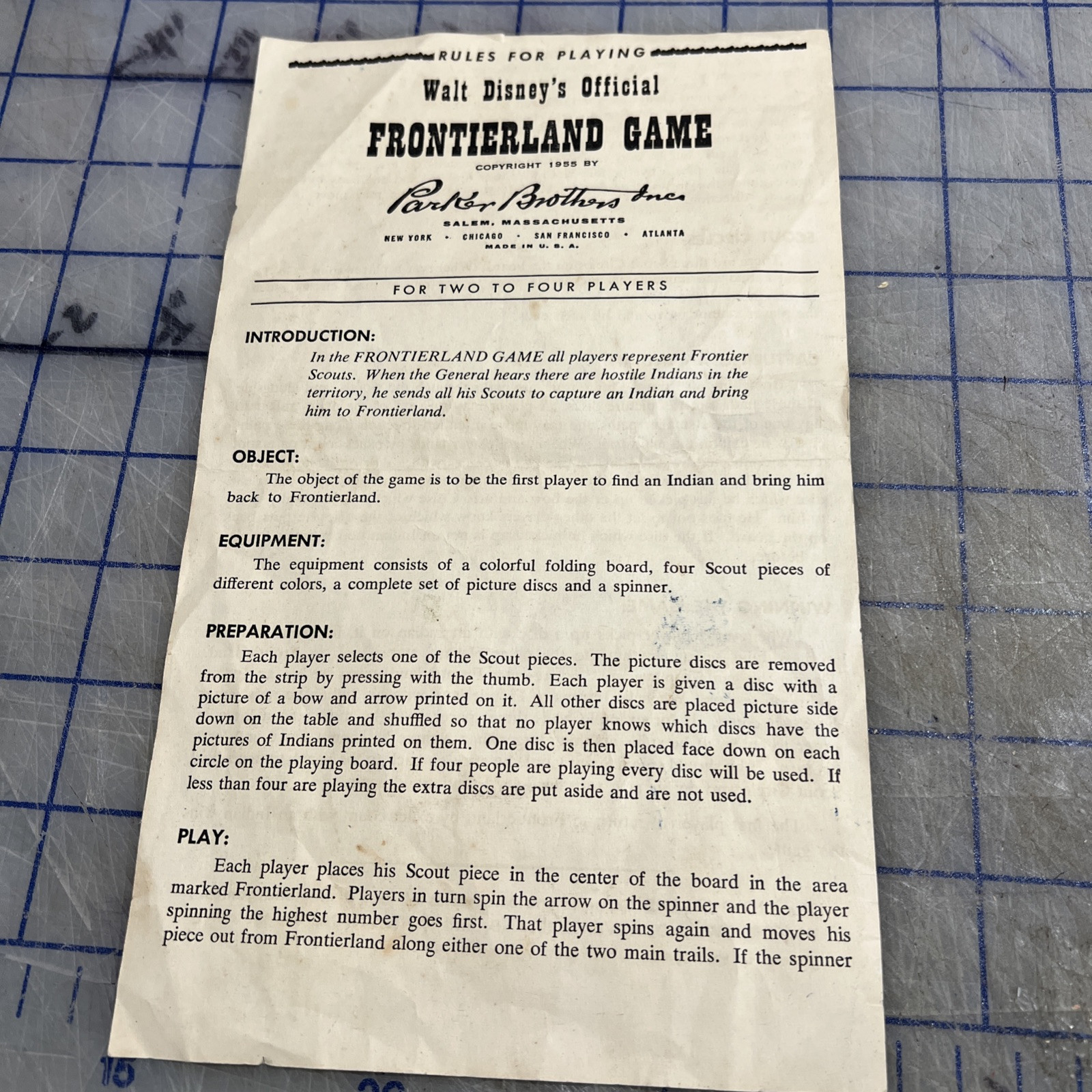 Vintage 1955 Disney &amp; Parker Brothers  Frontierland Game Instructions - $11.17