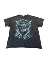 Grim Reaper With Headphones Rock Sign Blue Lightining T-Shirt Adult XL Black - £19.35 GBP