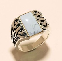 Howlite Ring, Howlite Mens Ring, 925 Silver Mens Gemstone Ring, Heavy Mens Ring - £81.91 GBP