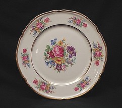 Castleton Rose Dinner Plate Floral Rim Center Gold Beaded Verge USA - £17.07 GBP