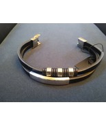 2 Strand Black PU Leather / Steel Bracelet. Be a Rockstar! ~New~ - £7.88 GBP