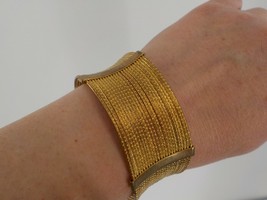 Stacked Bangles Held Stationary Banded Cuff Bracelet Gold Color Fashion Jewelry - £11.05 GBP