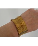 STACKED BANGLES HELD STATIONARY BANDED CUFF BRACELET GOLD COLOR FASHION ... - £11.00 GBP