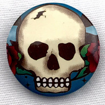 Skull Roses Pin Button Vintage Pinback - £7.86 GBP